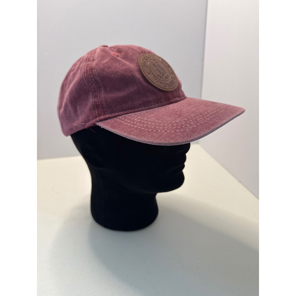 CSI Jackson Hole‎ Wyoming Washed Burgundy Baseball Cap Leather Patch Hat NWT